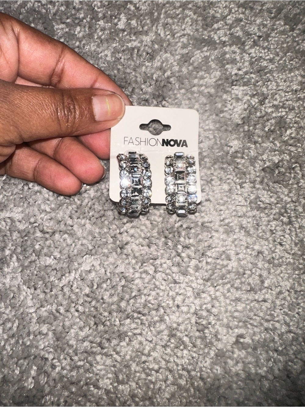 Fashion Nova Clear Crystal Statement Hoop Earrings